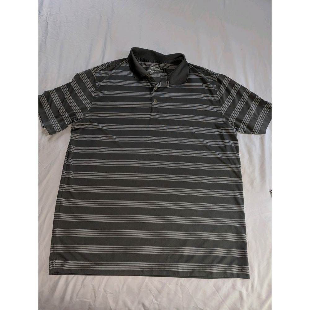 Nike Men's XL Gray and White Striped Drifit Short Sleeve Performance‎ Golf Polo